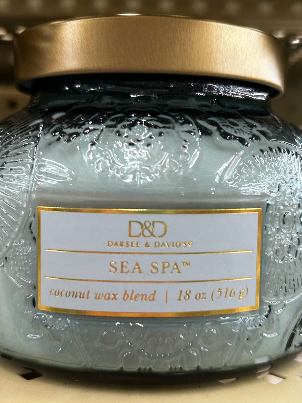 Sea Spa Coconut Wax Candle in Light Blue with Gold Lid